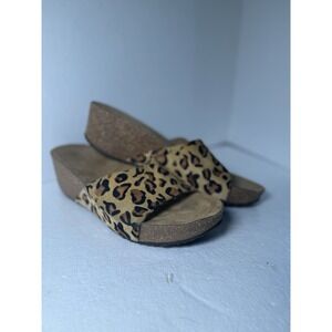 White Mountain Women's Animal Print Slide Slip On Sandals Size 8.5 Cork Wedges